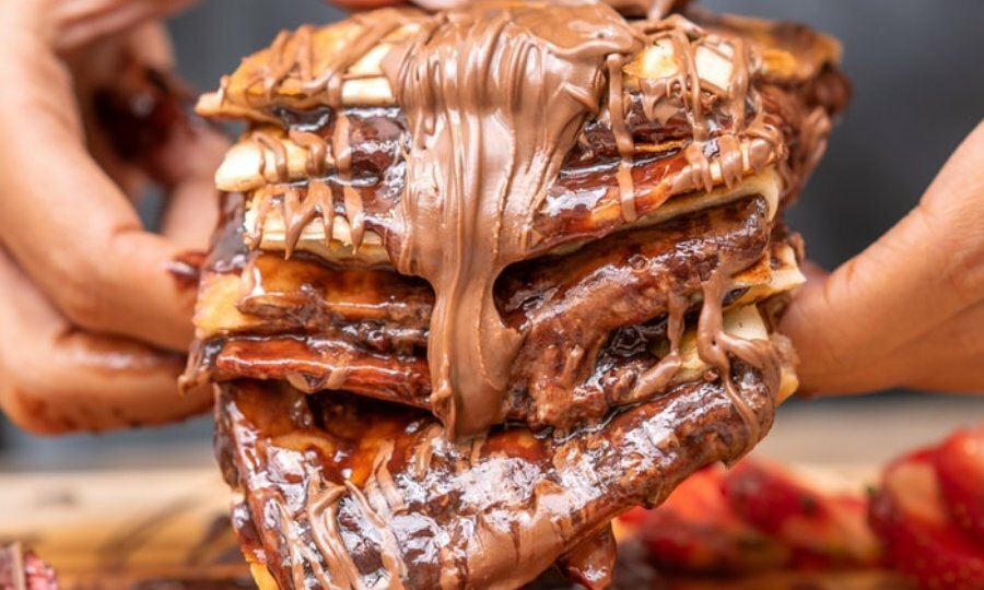 Nutella oozing out of a pastry dish