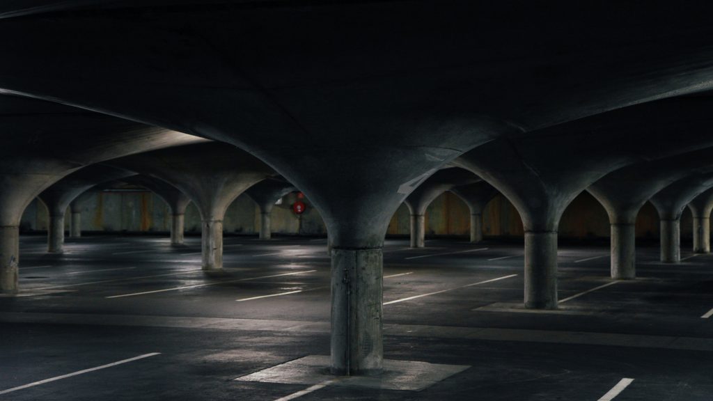 An empty dark car park