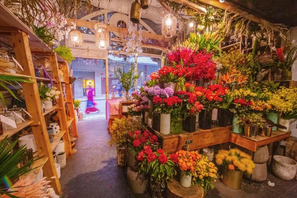 The interior of a brightly coloured florist