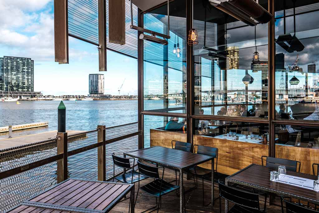 A waterfront restaurant dining area