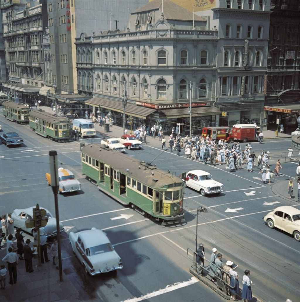 An old photo of a city intersection